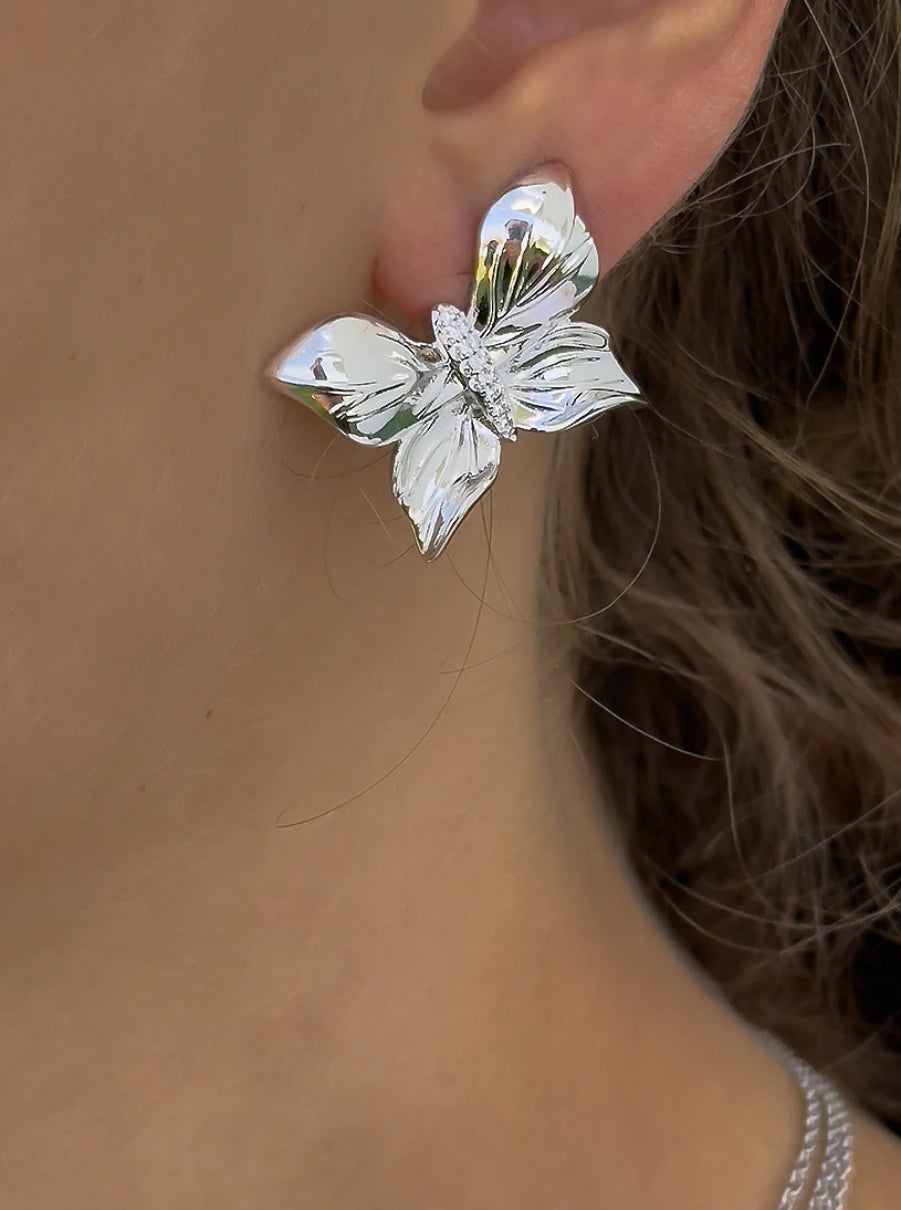 Papillon crystal earring- silver