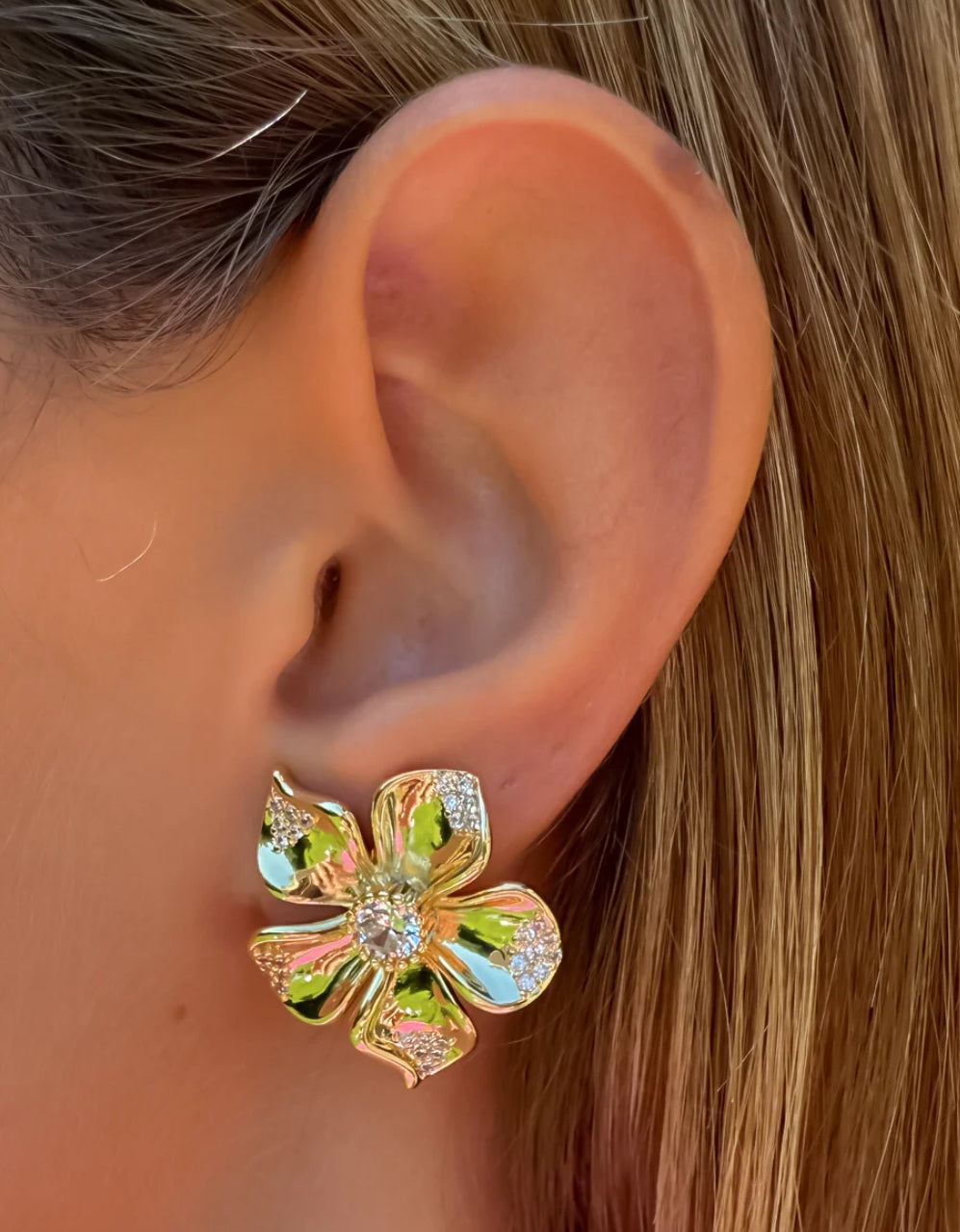 La fleur crystal earrings- guld