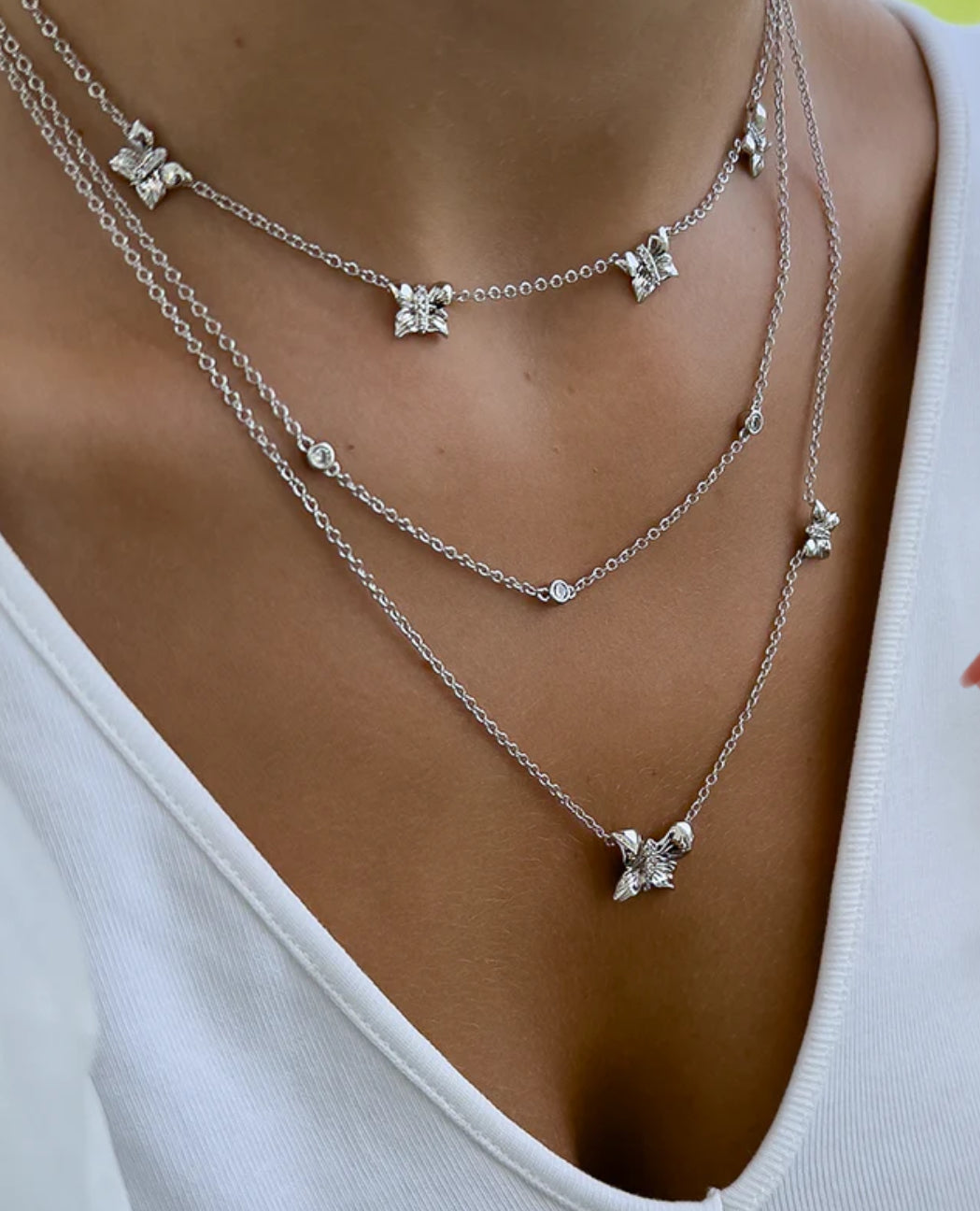Papillon crystal multi necklace - silver
