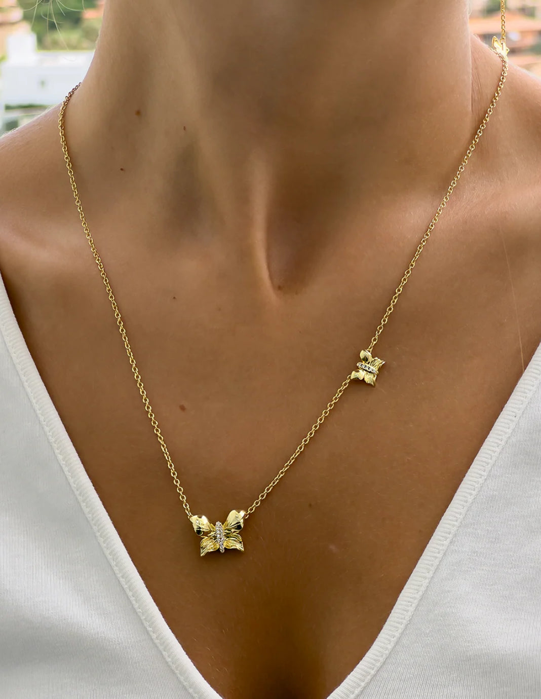 Papillon crystal multi necklace - guld