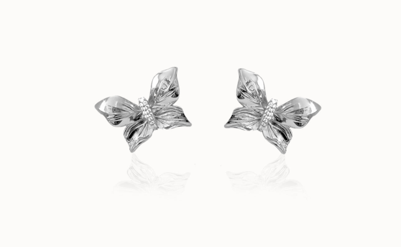 Papillon crystal earring- silver