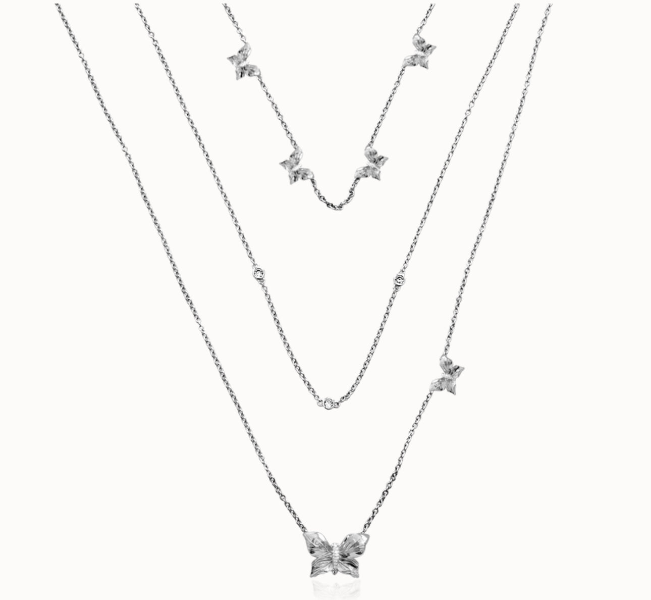 Papillon crystal multi necklace - silver