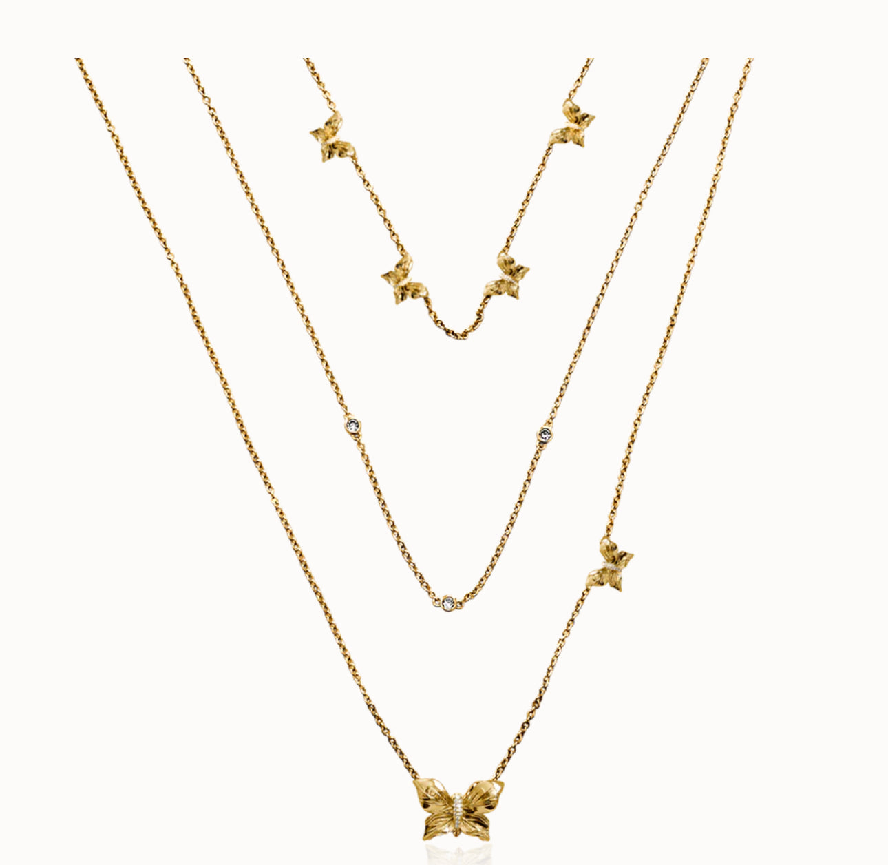 Papillon crystal multi necklace - guld