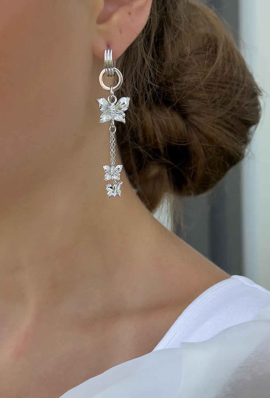 Papillon crystal multi earrings- silver