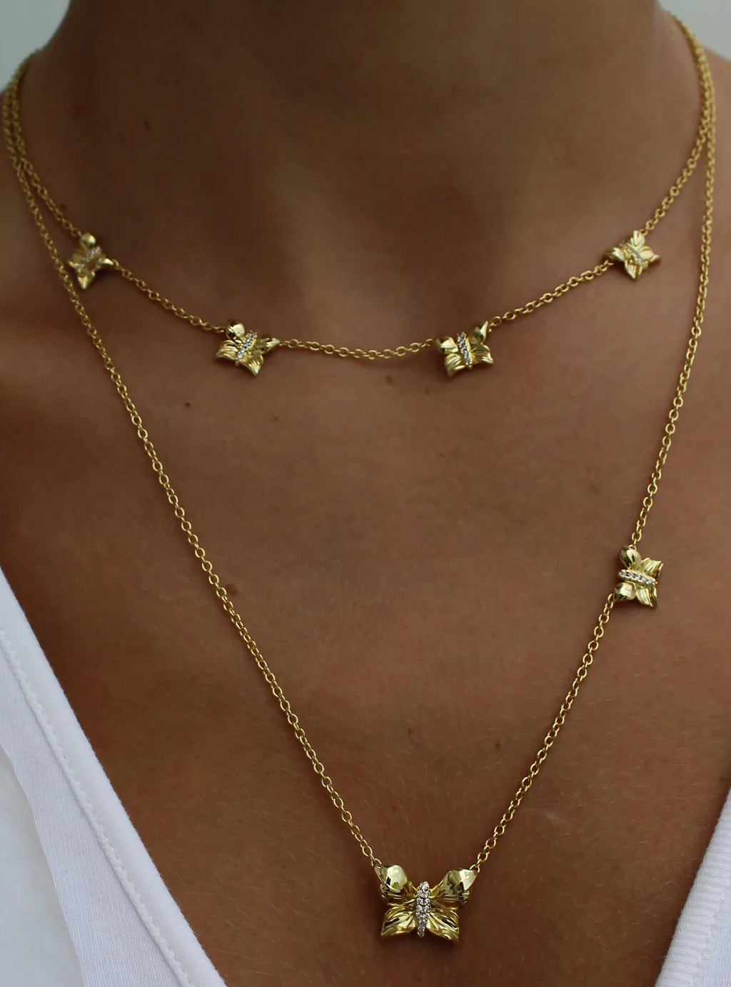 Papillon crystal multi necklace - guld