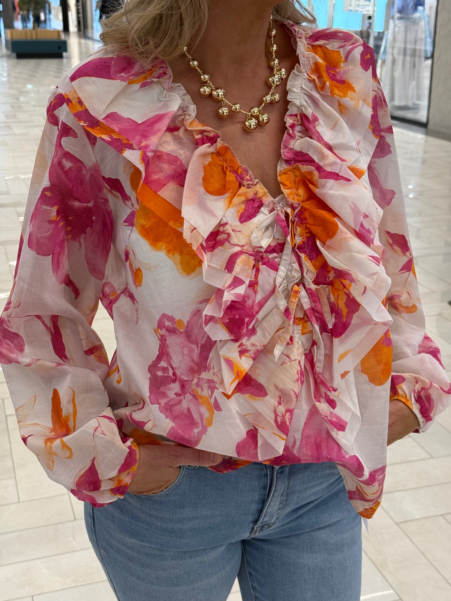 Mönstrad blus rosa/orange