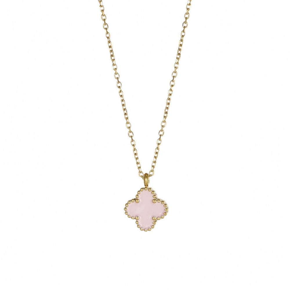 CLOVER ENAMEL NECKLACE LT.PINK/GOLD