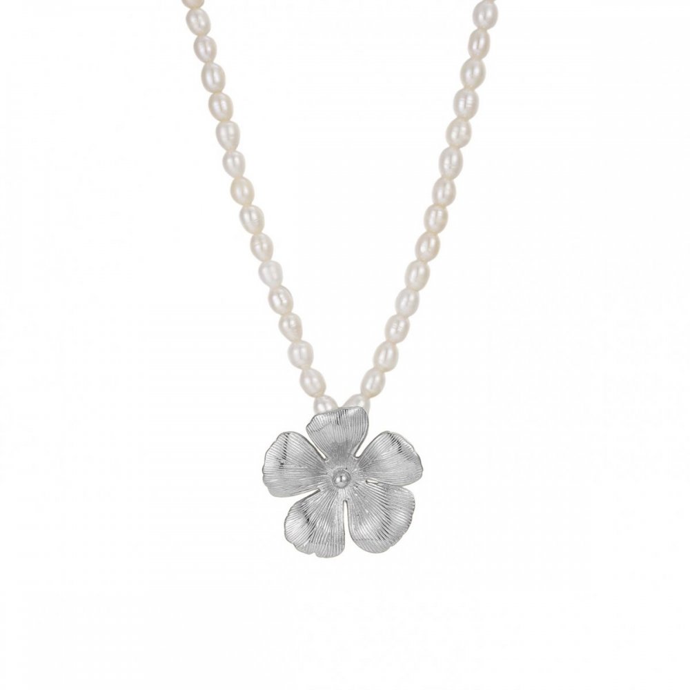 BLOSSOM PEARL NECKLACE SILVER