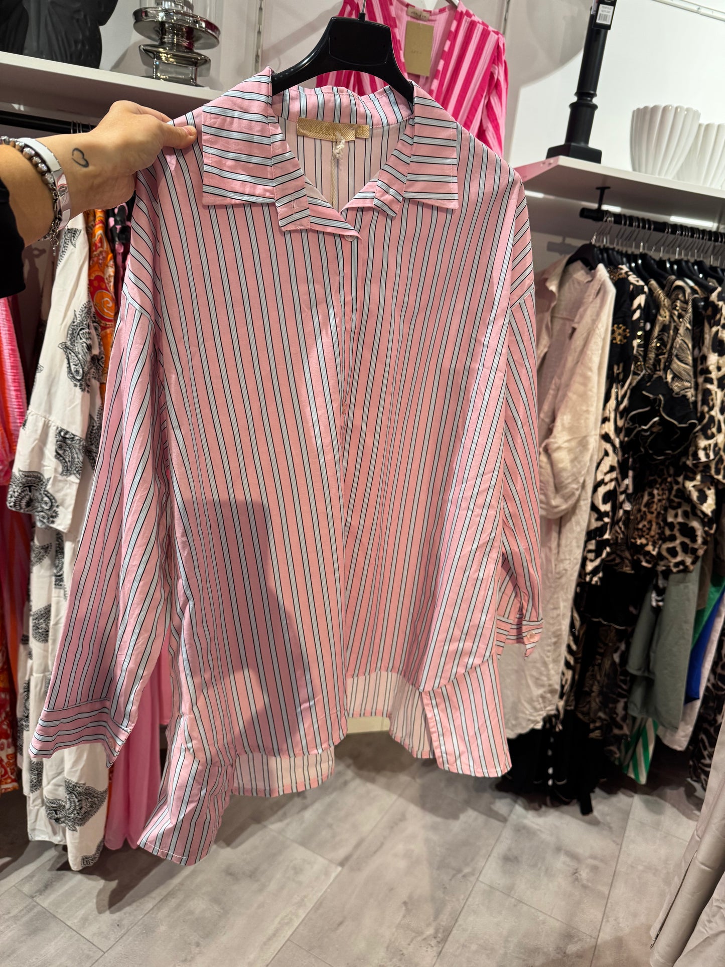 Randig skjorta rosa/blå