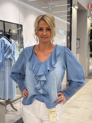 Jeansblus volang