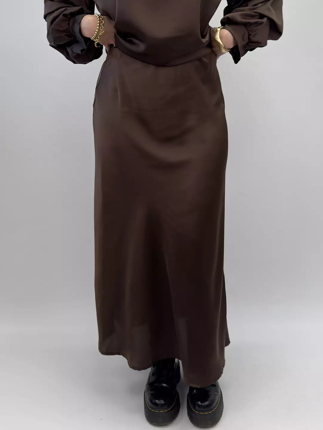 Shiny maxi skirt, Brown