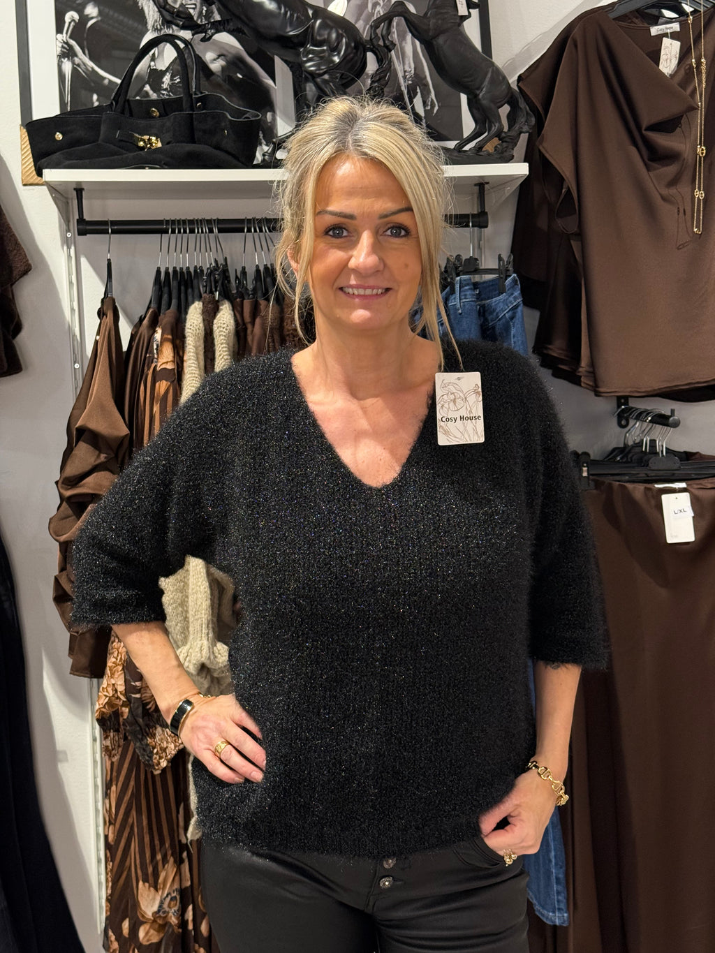 Linn glittery sweater - v-neck black