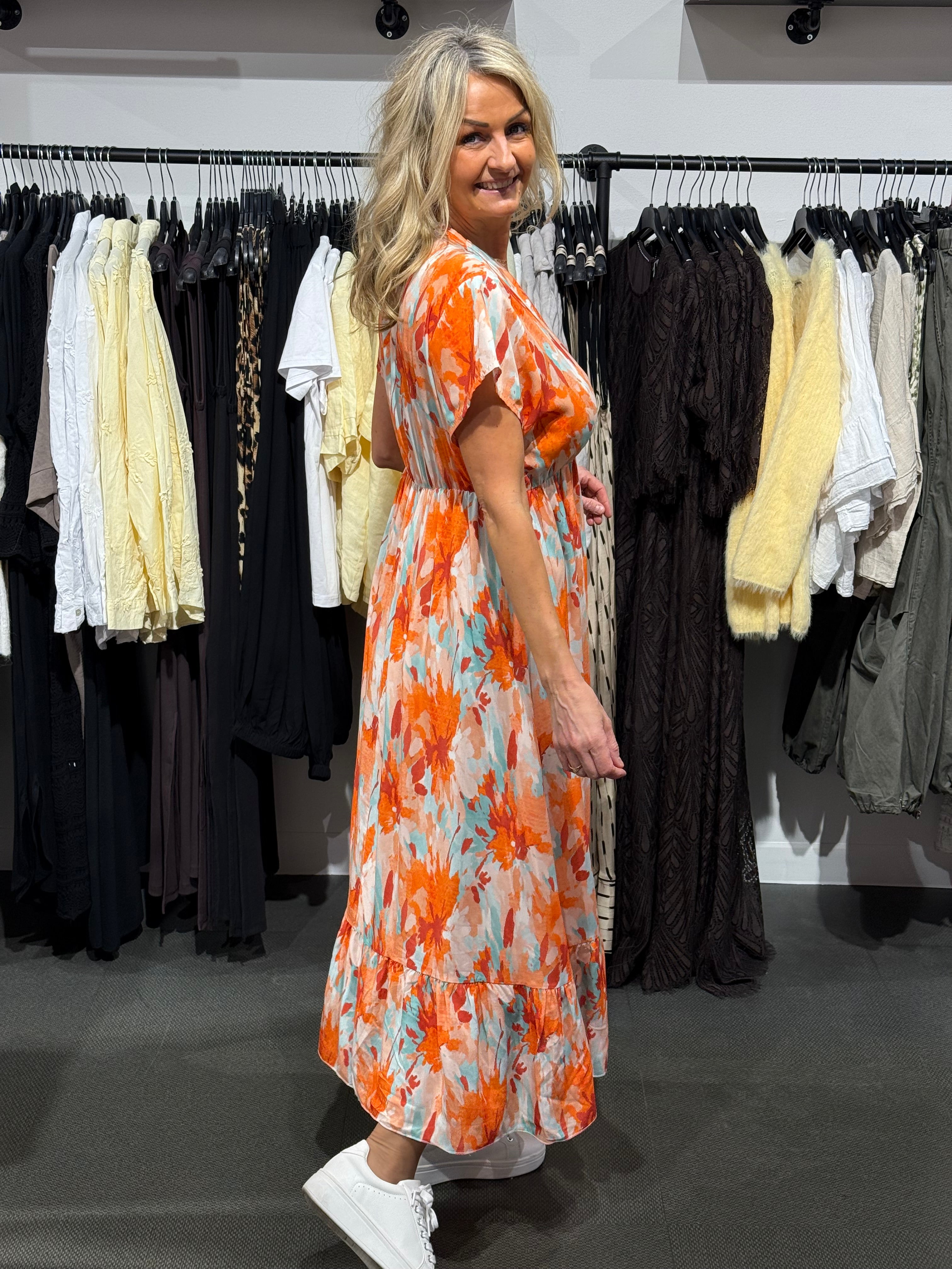 Camilla klänning- orange/turkos