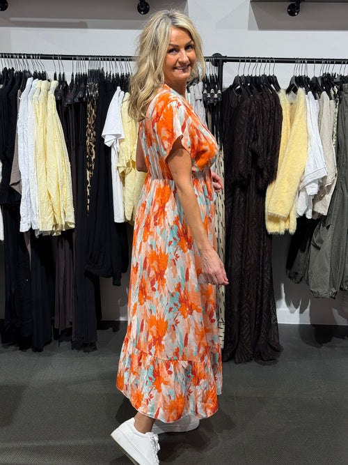 Camilla klänning- orange/turkos