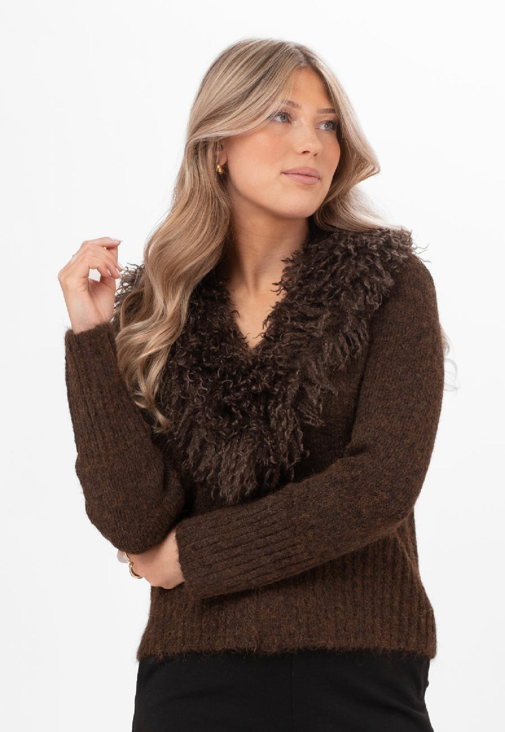 LAUREL FUR CARDIGAN ESPRESSO BROWN