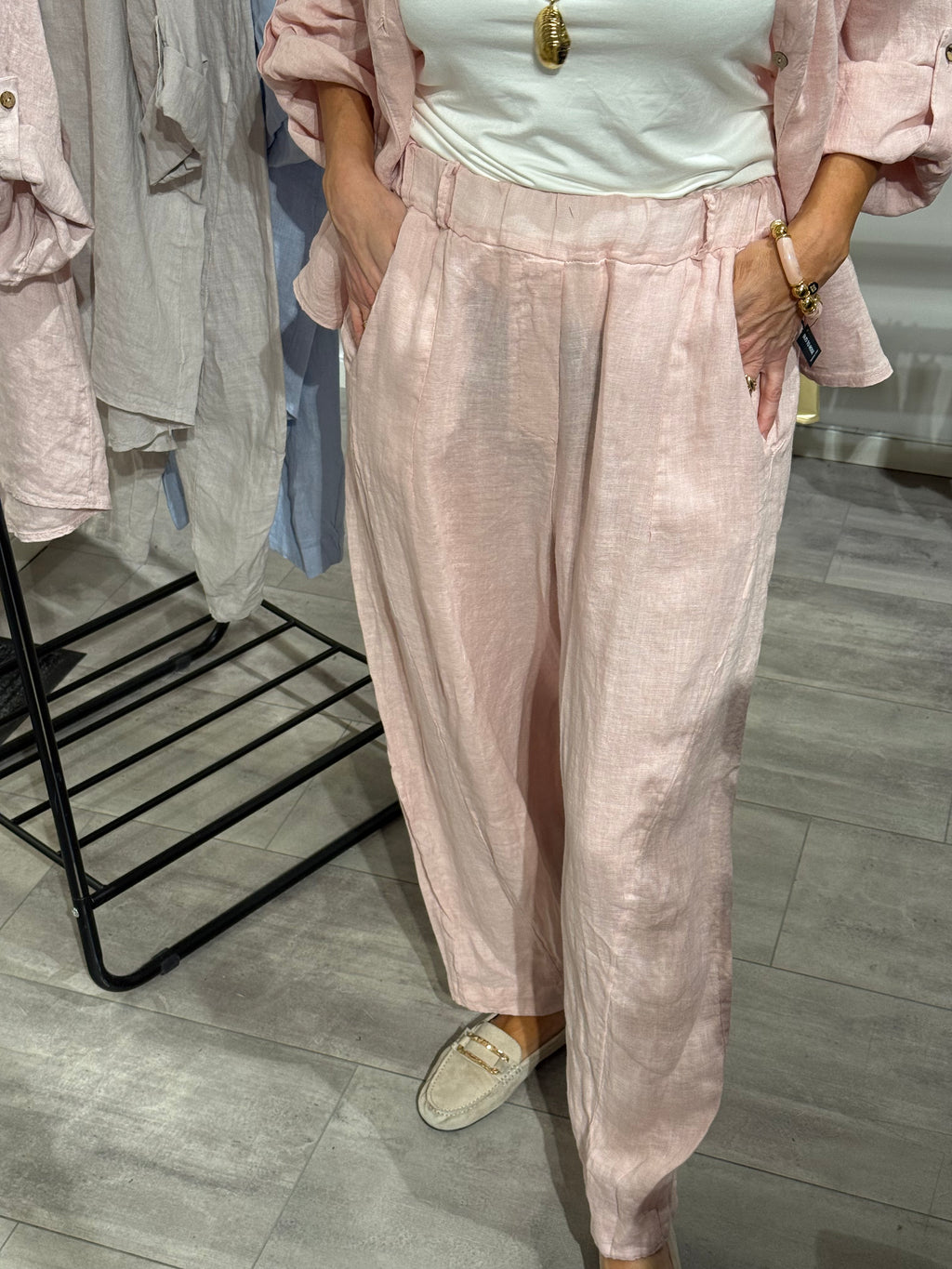 MdcEvra linne ballong byxa- rosa
