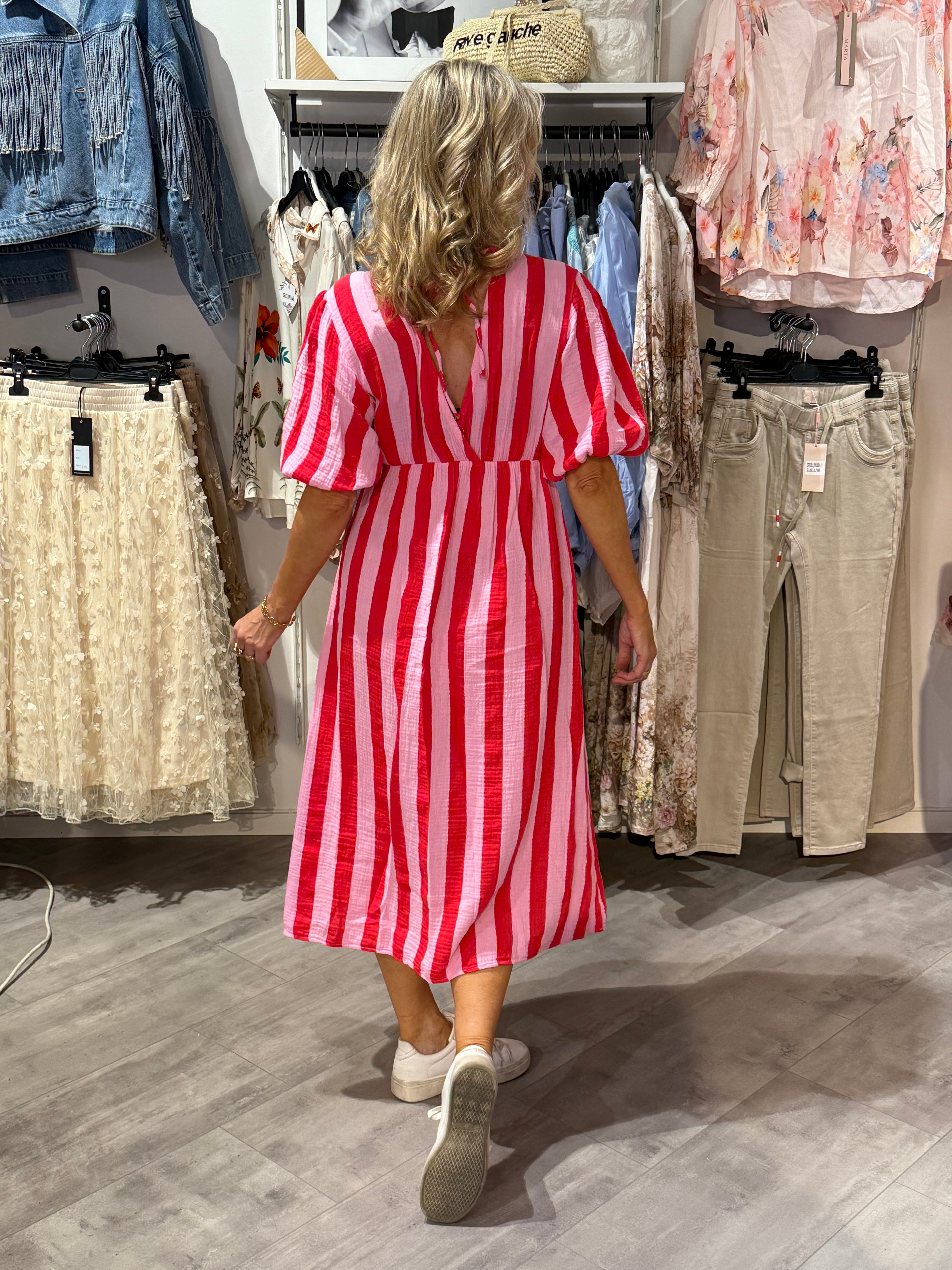 Summer dress randig- cerise