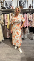 Klänning crepe - flower peach