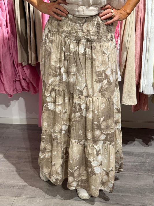 Smock kjol blommor beige