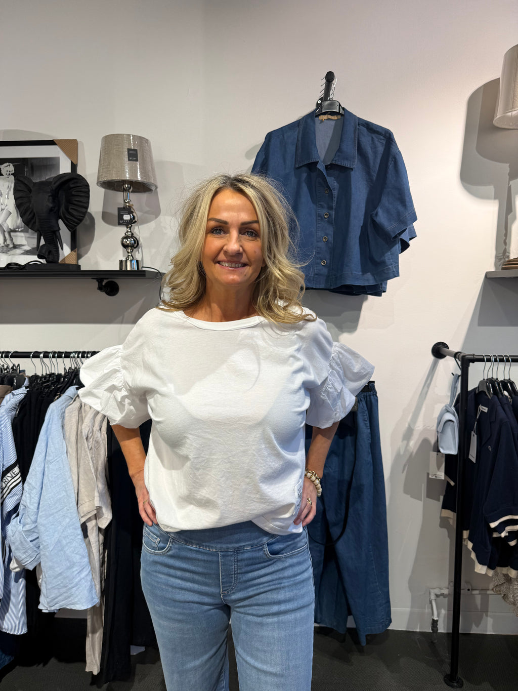 T-shirt med puffärm - vit