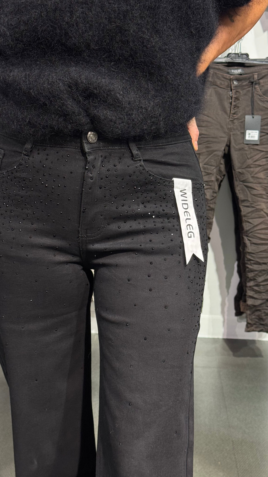 Wideleg jeans - strass svart