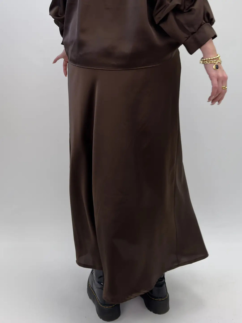 Shiny maxi skirt, Brown
