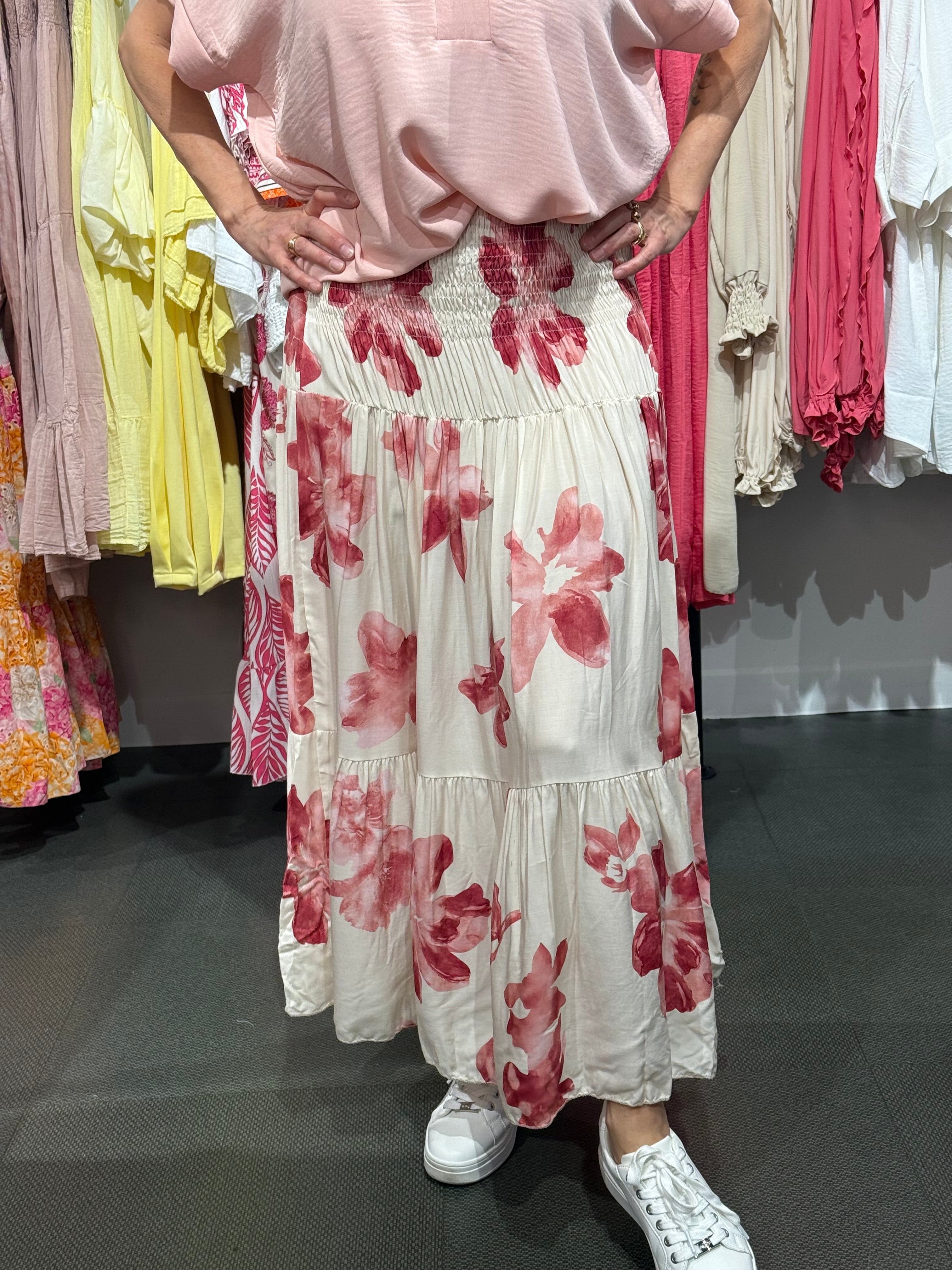 Smock kjol Flower- beige/ pink