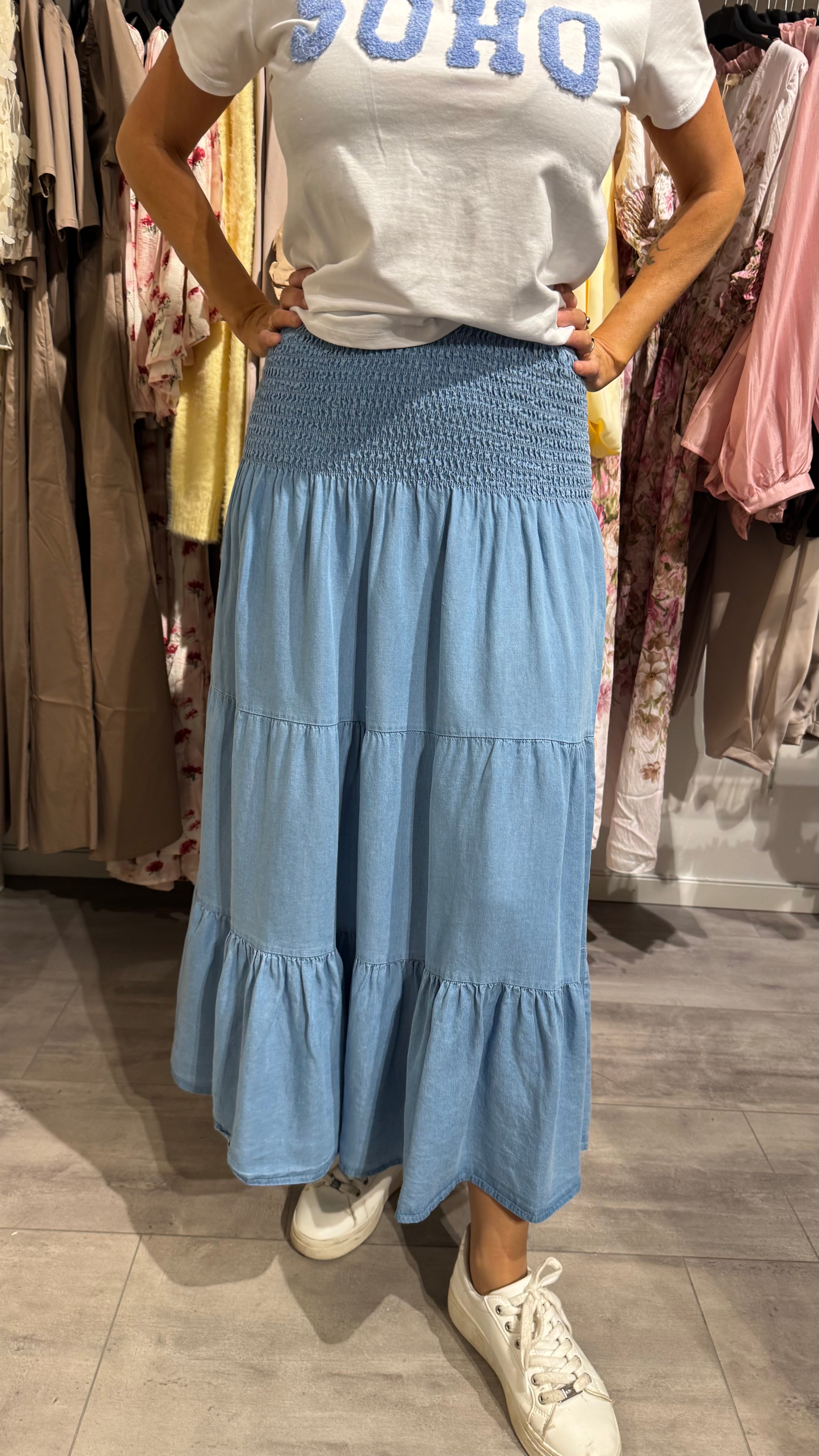 Smock kjol denim - ljusblå
