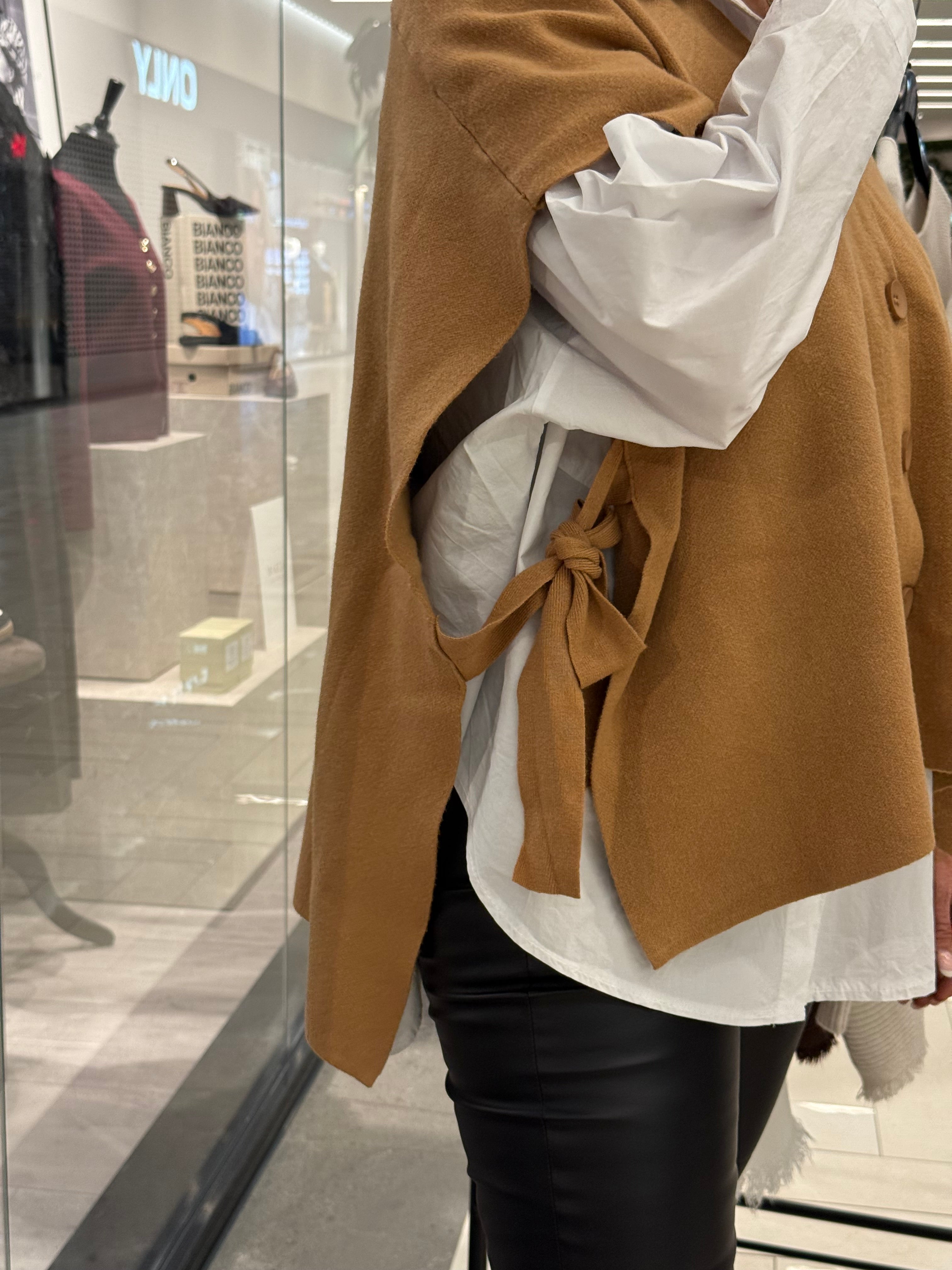 Camel-colored vest with tie detail