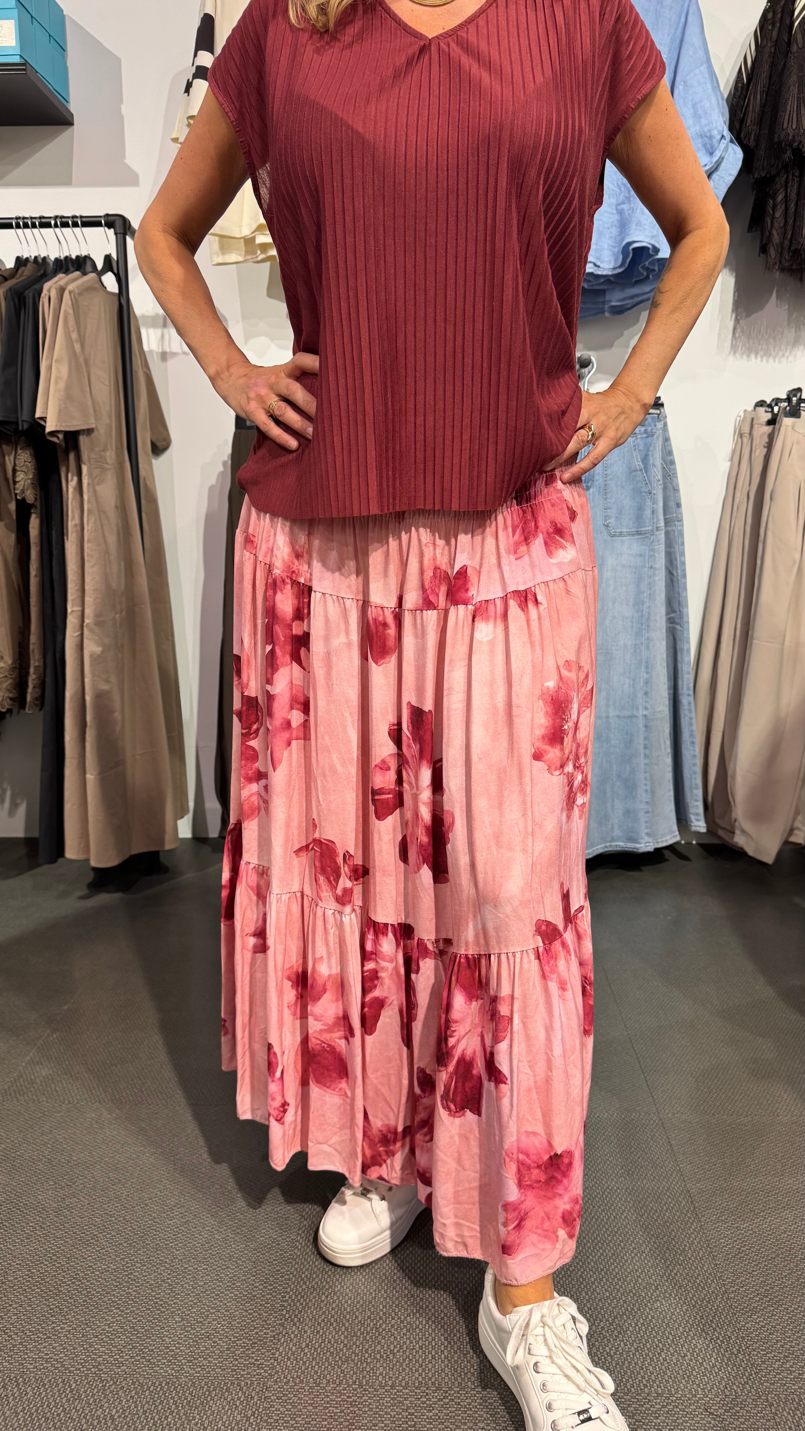 Smock kjol flower - wine/pink