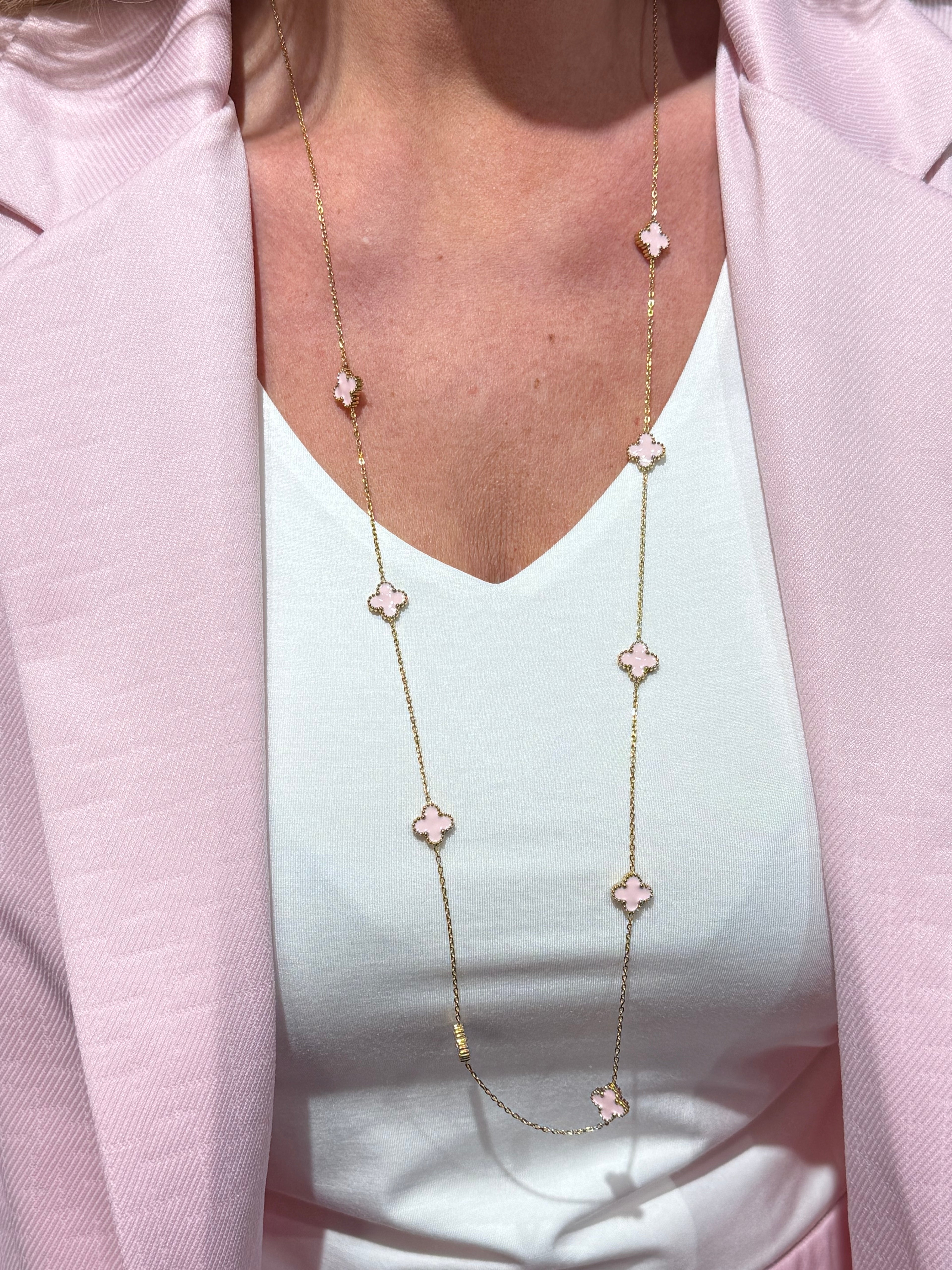 CLOVER MULTI LONG NECKLACE PINK/GOLD