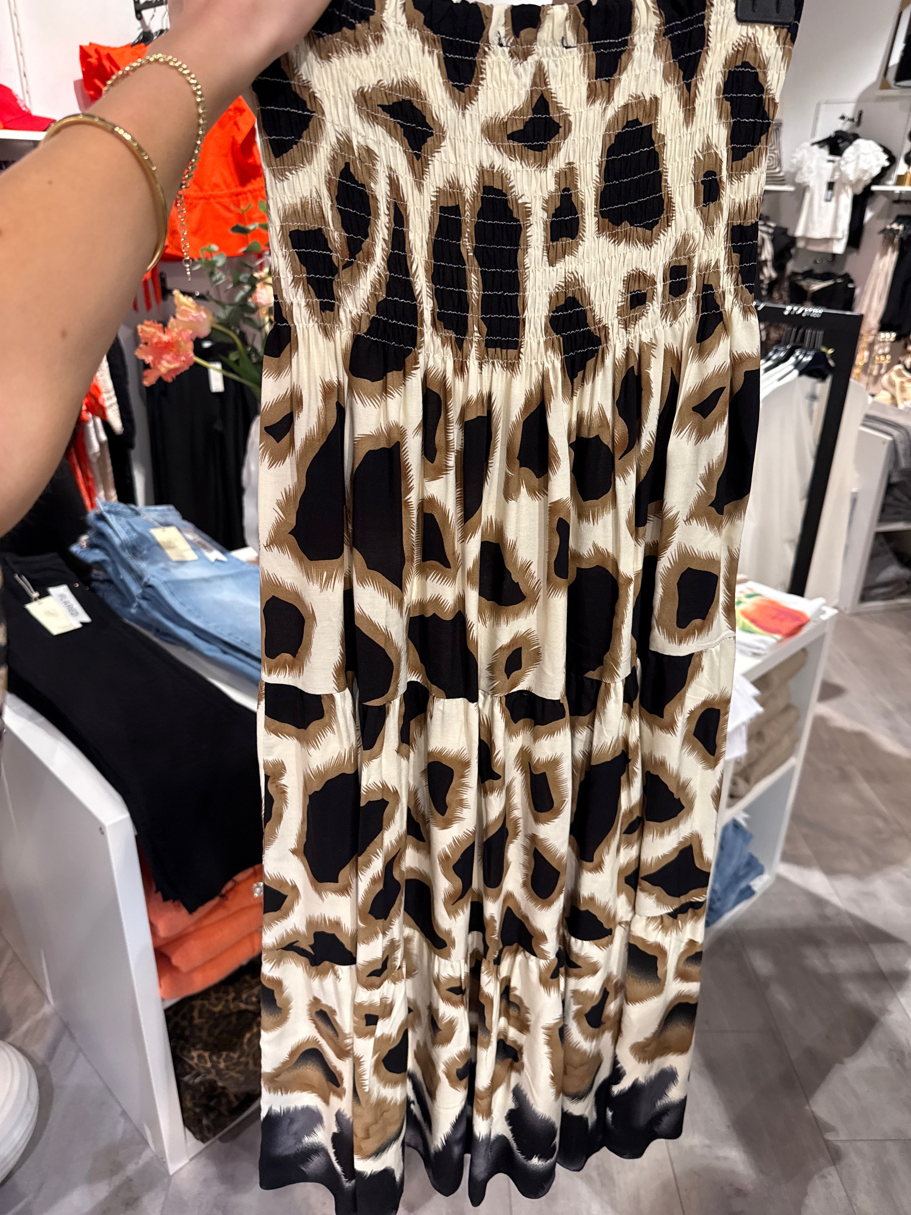 Smock skirt, patterned black/beige