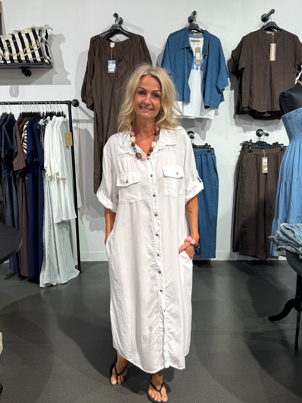 Jeansklänning vit tencell