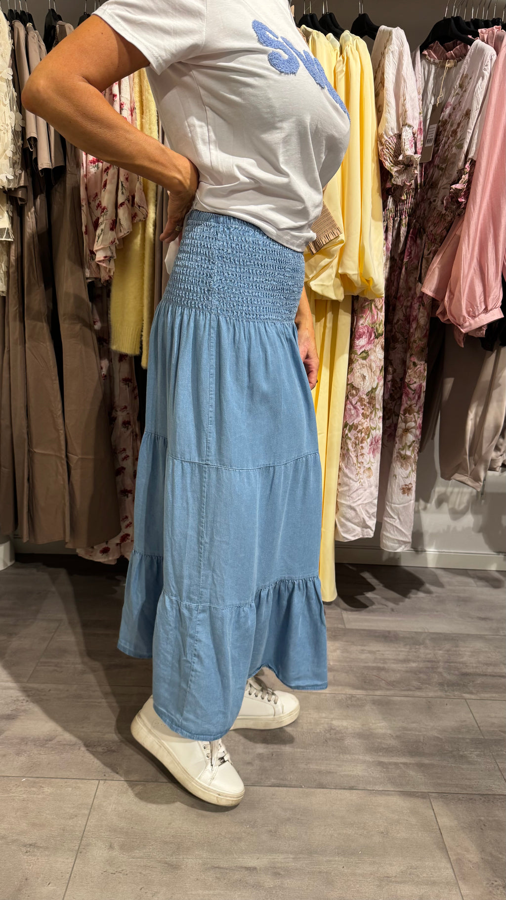 Smock kjol denim - ljusblå