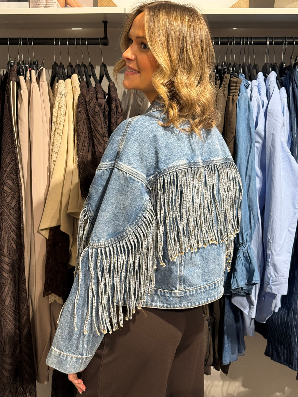 Denim fringe jacket