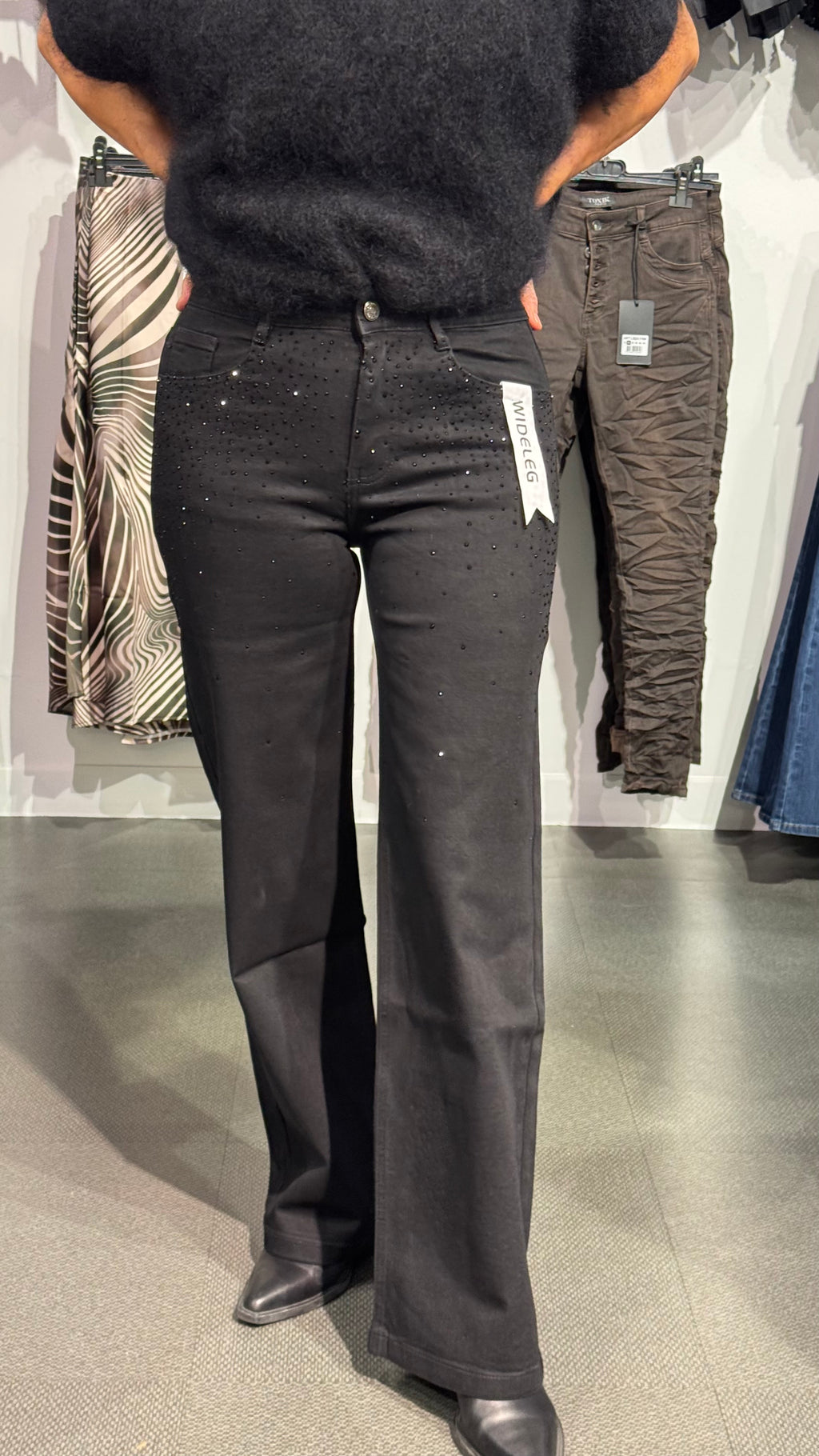 Wideleg jeans - strass svart