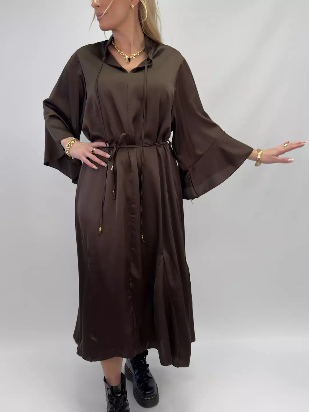 Shiny maxi dress Brown