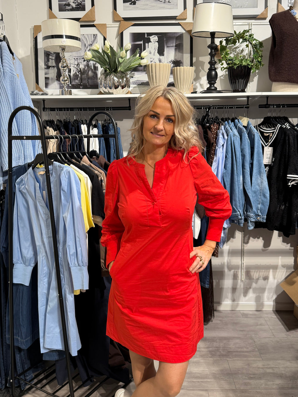 CUKIEA ANTOINETT 3/4 RIB DRESS - Fiery Red - Red