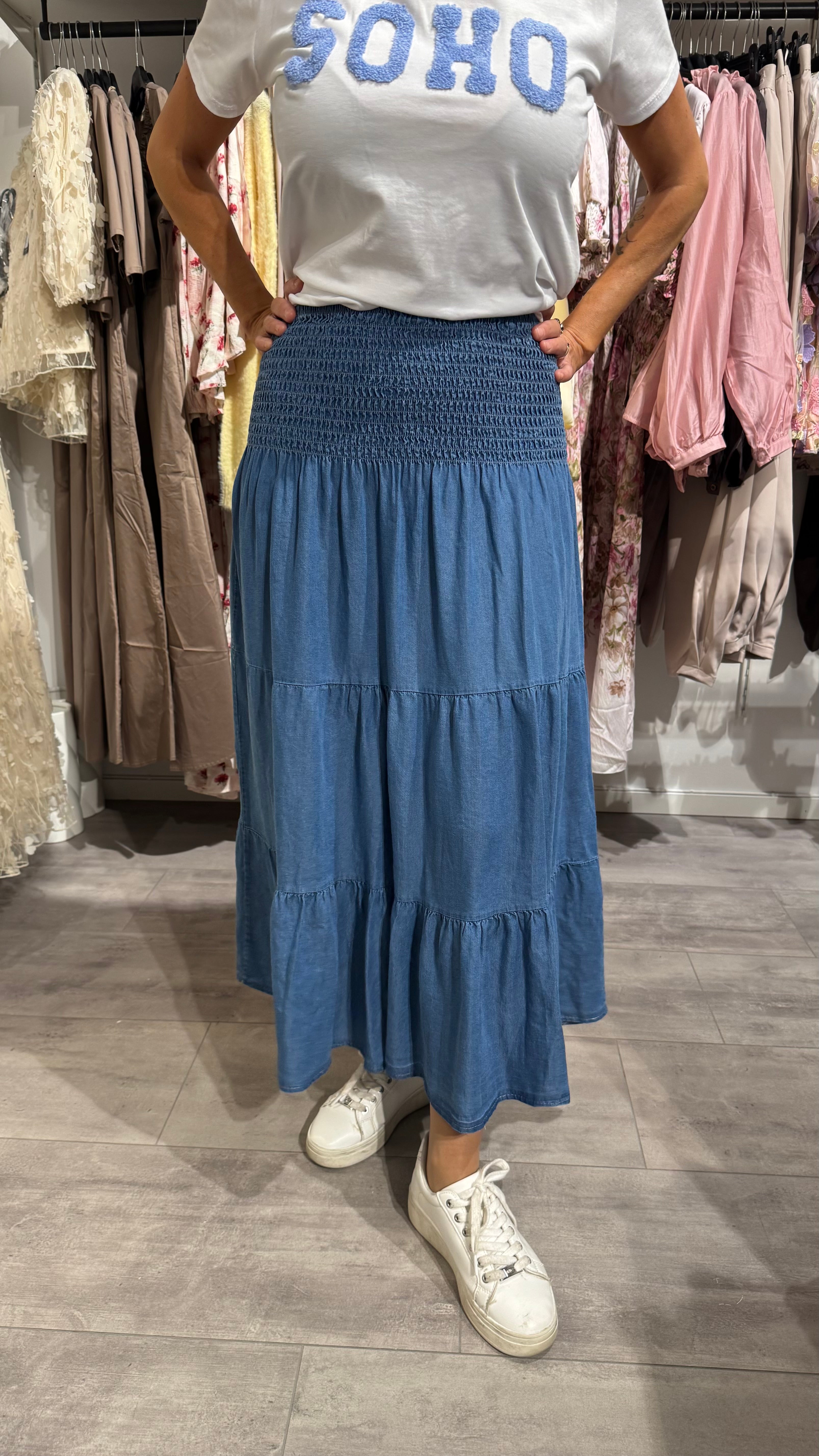 Smock kjol denim - mörkblå