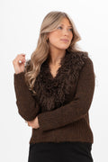 LAUREL FUR CARDIGAN ESPRESSO BROWN