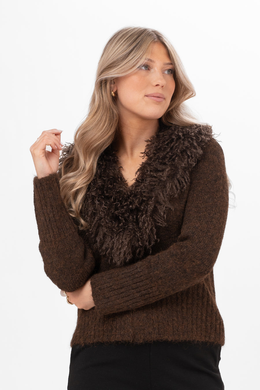 LAUREL FUR CARDIGAN ESPRESSO BROWN