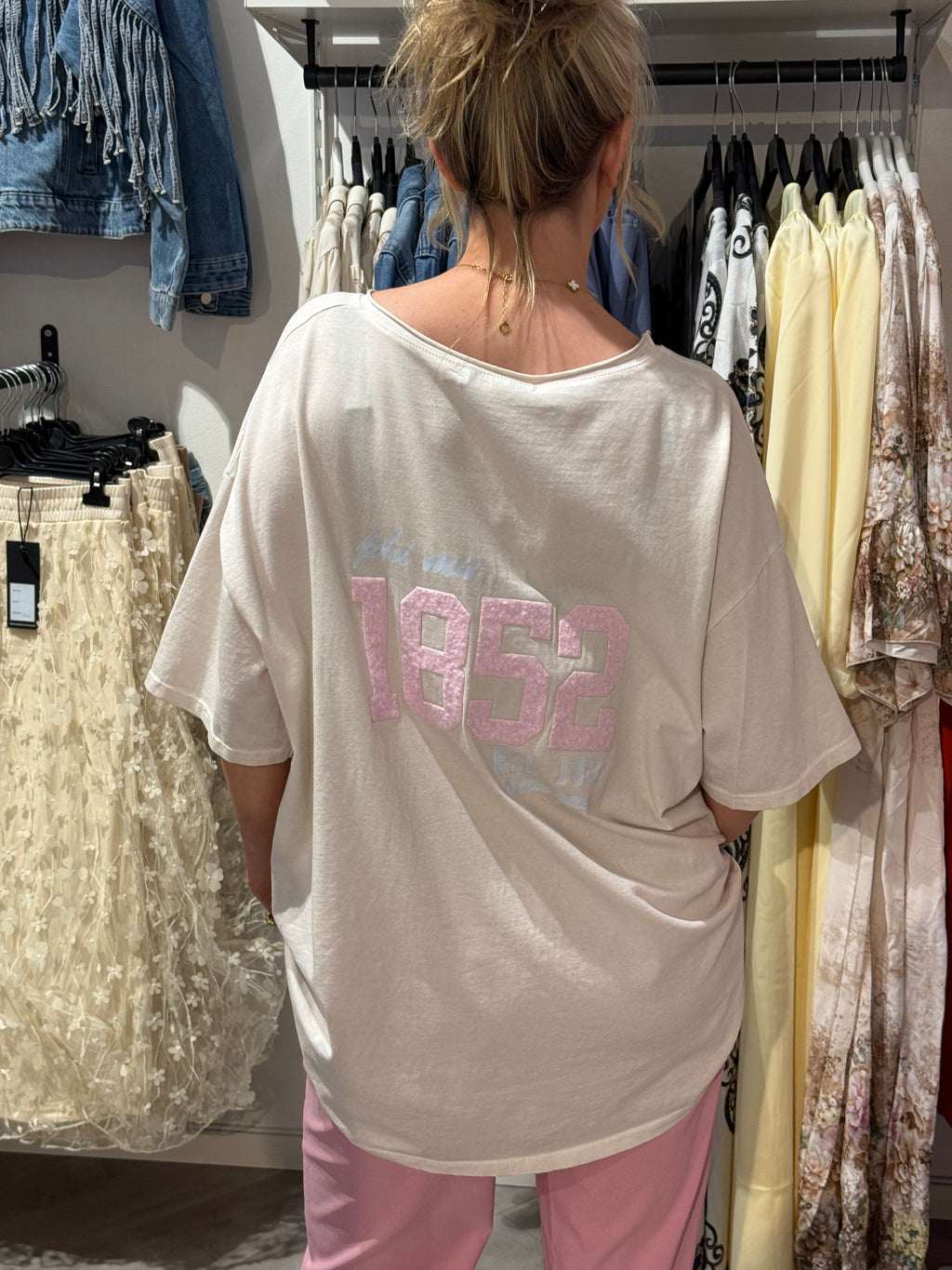 Oversized T-shirt beige med tryck