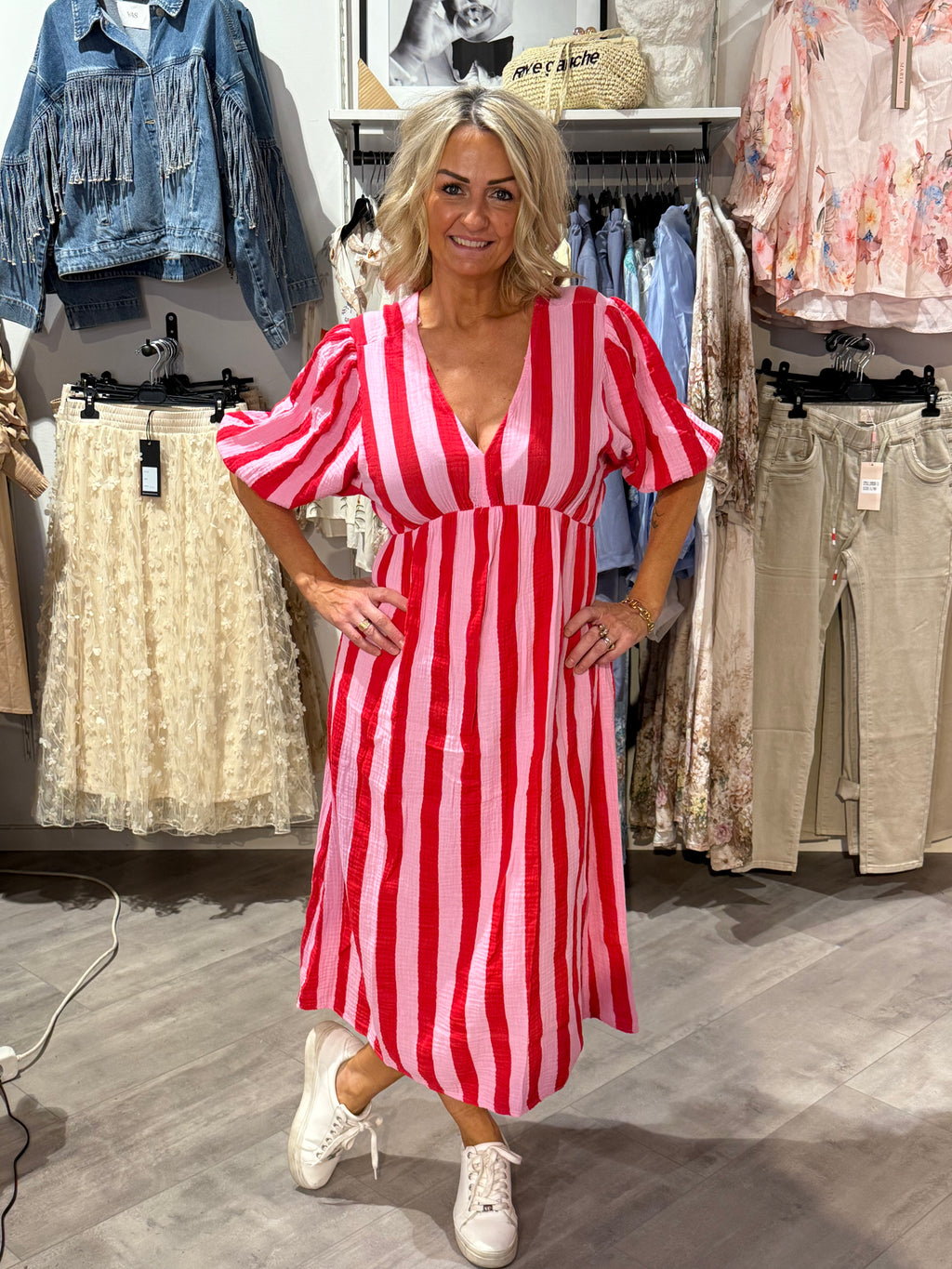 Summer dress randig- cerise