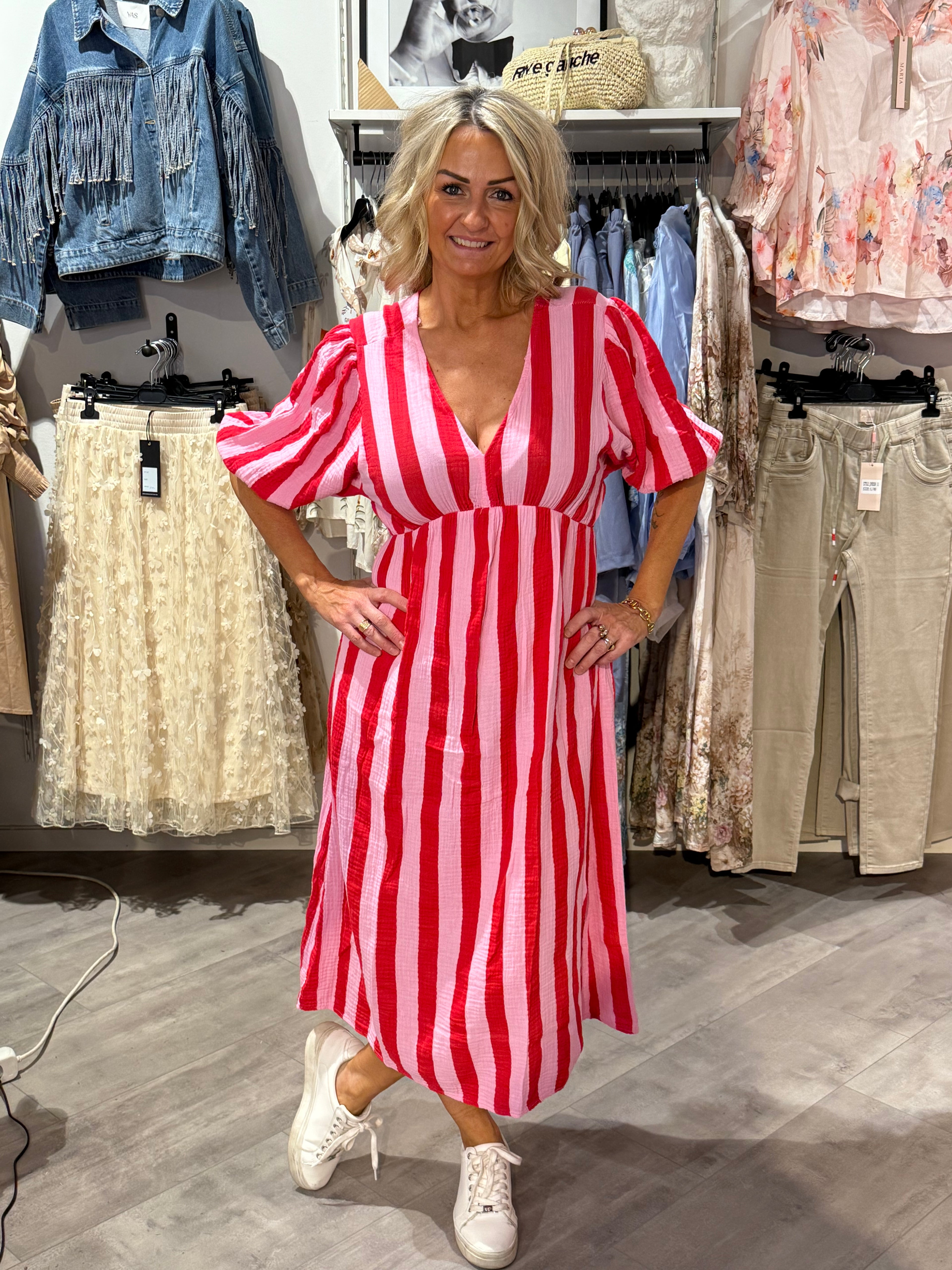 Summer dress randig- cerise