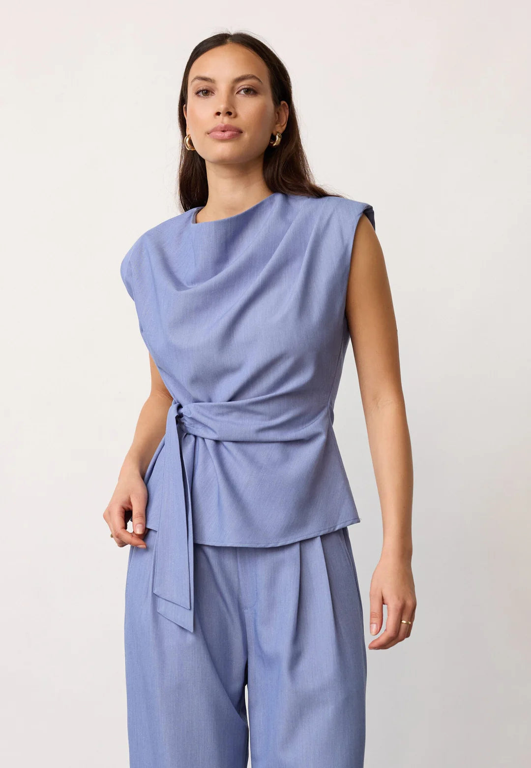CC pleat top - denim blue
