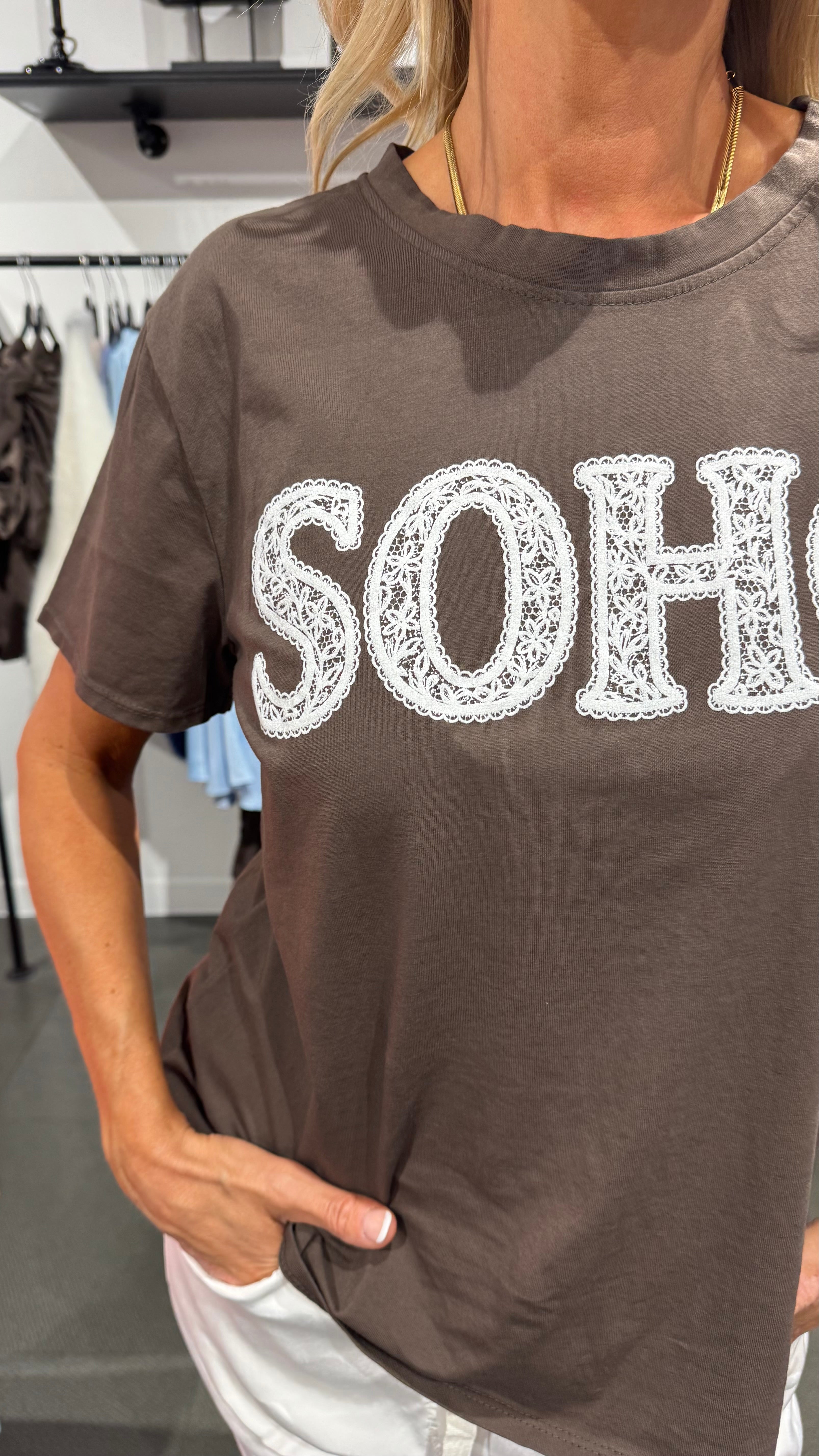 Soho t-shirt spets - brun