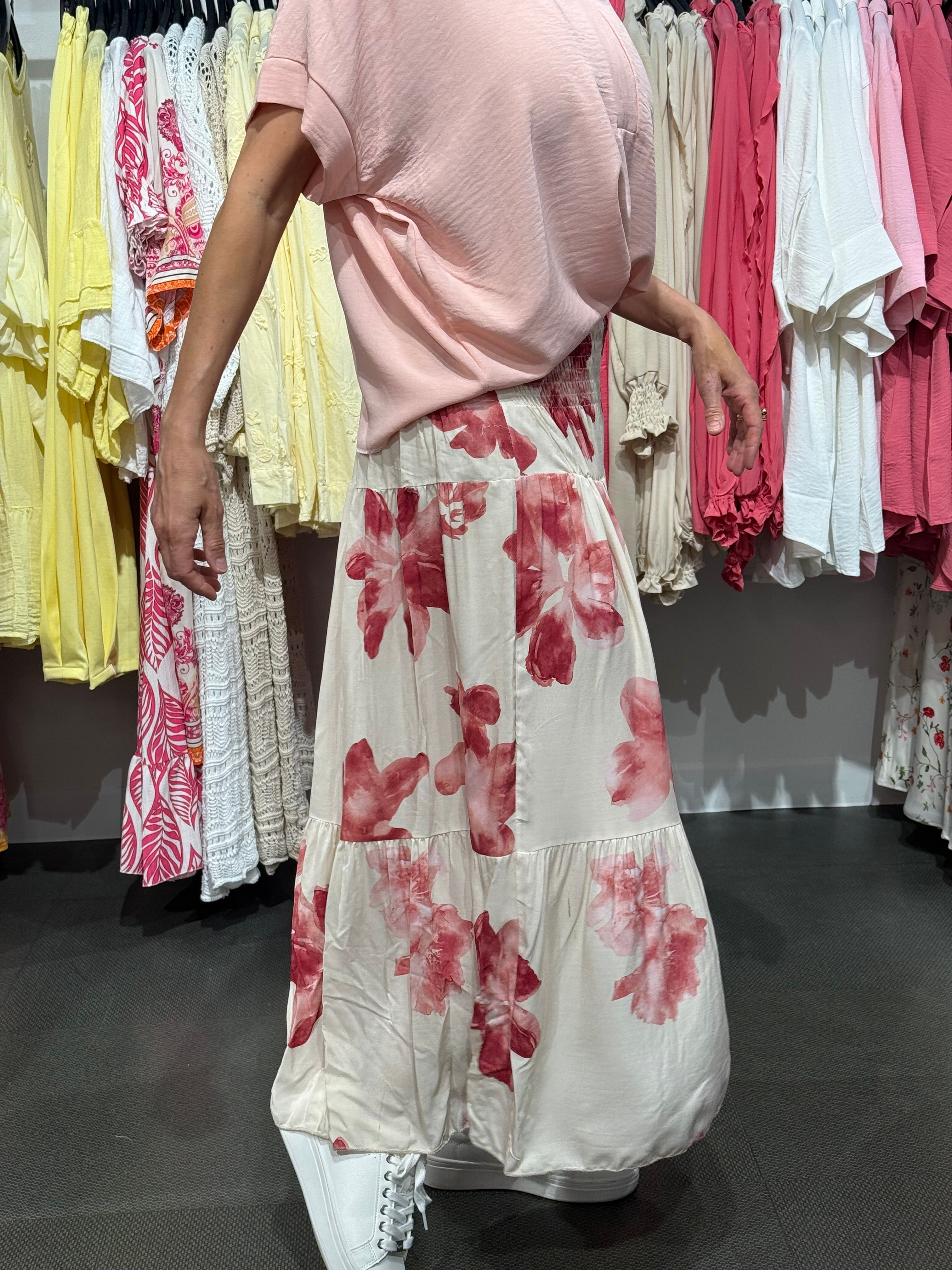 Smock kjol Flower- beige/ pink
