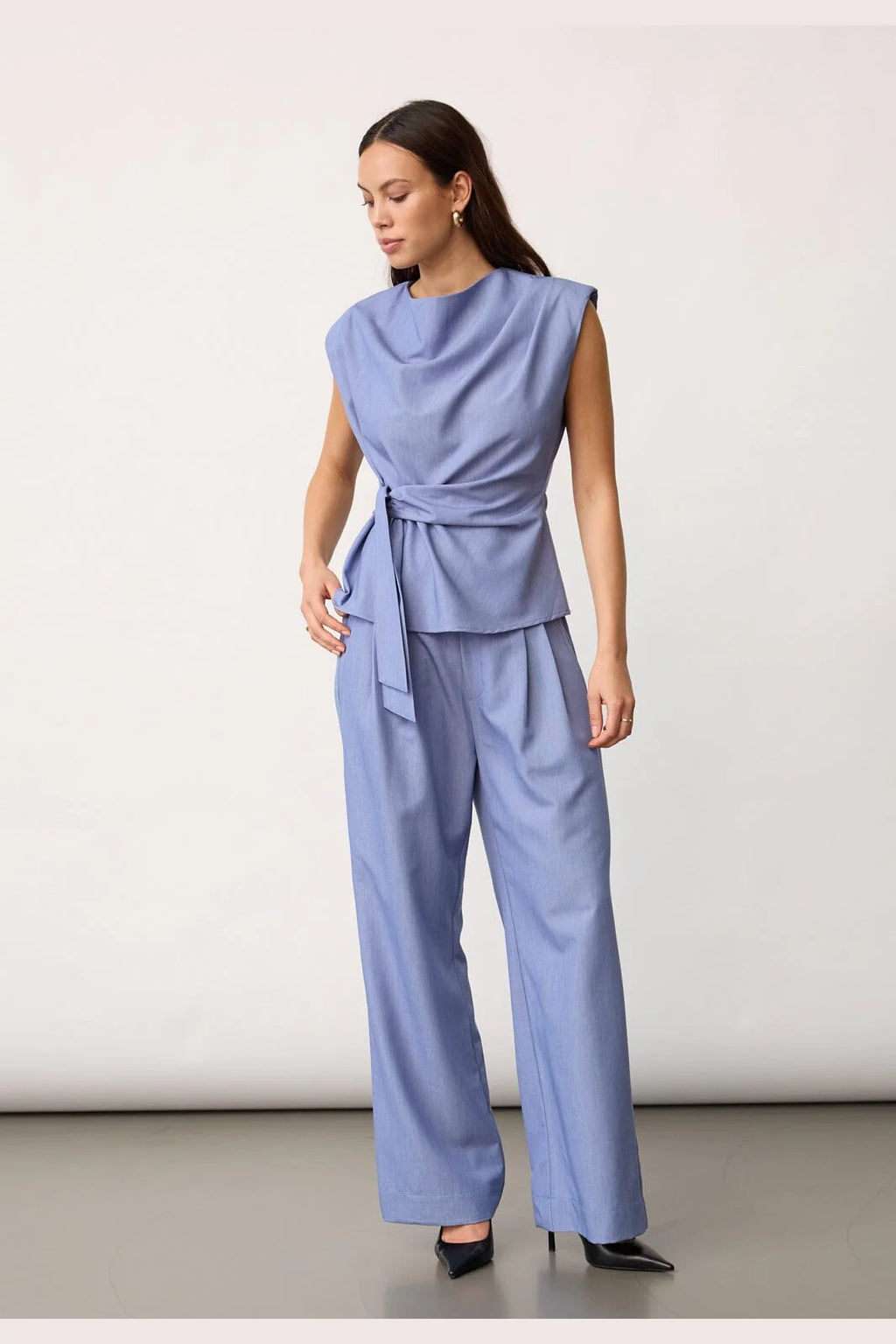 CC pleat top - denim blue