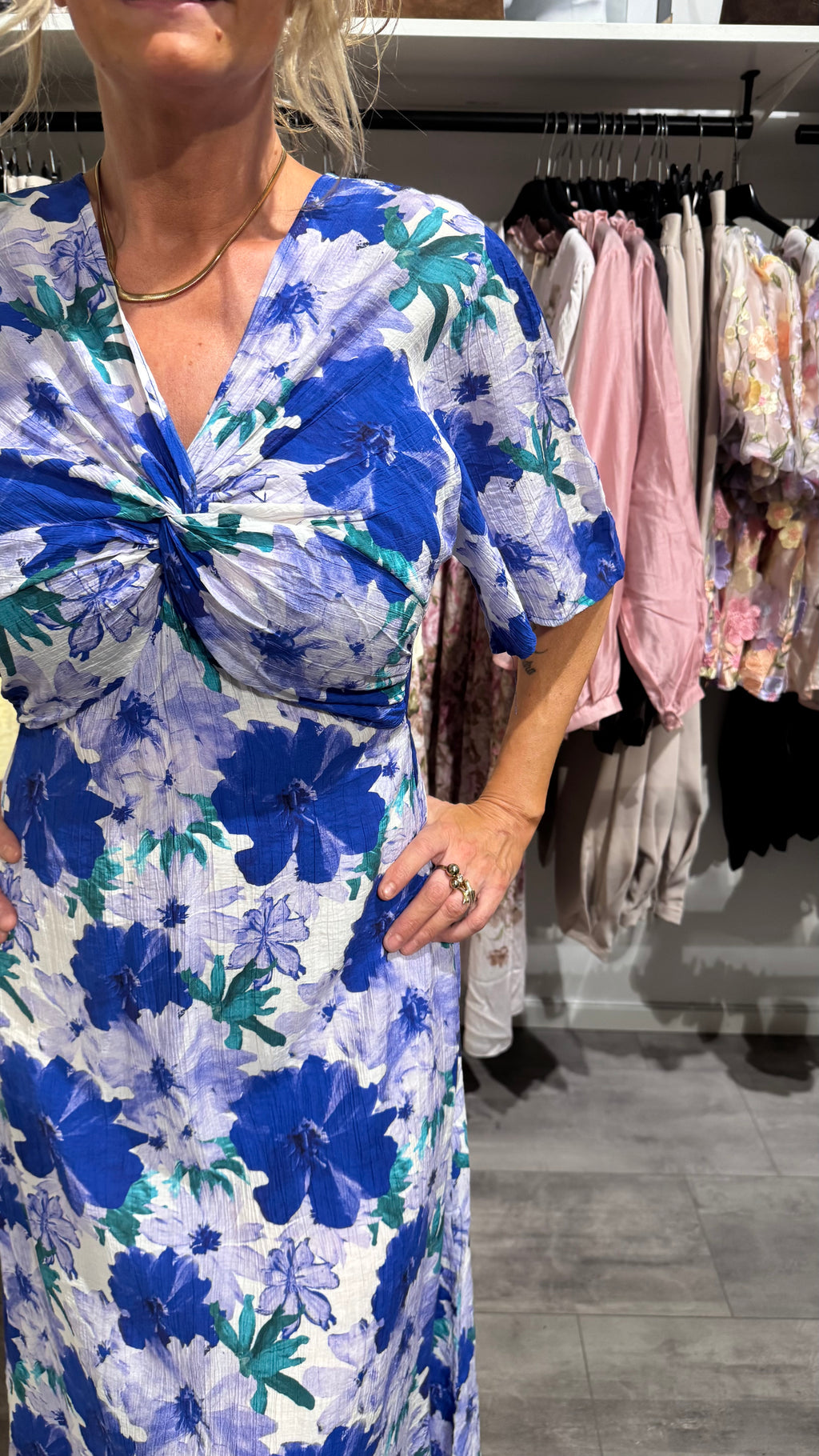 Klänning crepe - flower Blue