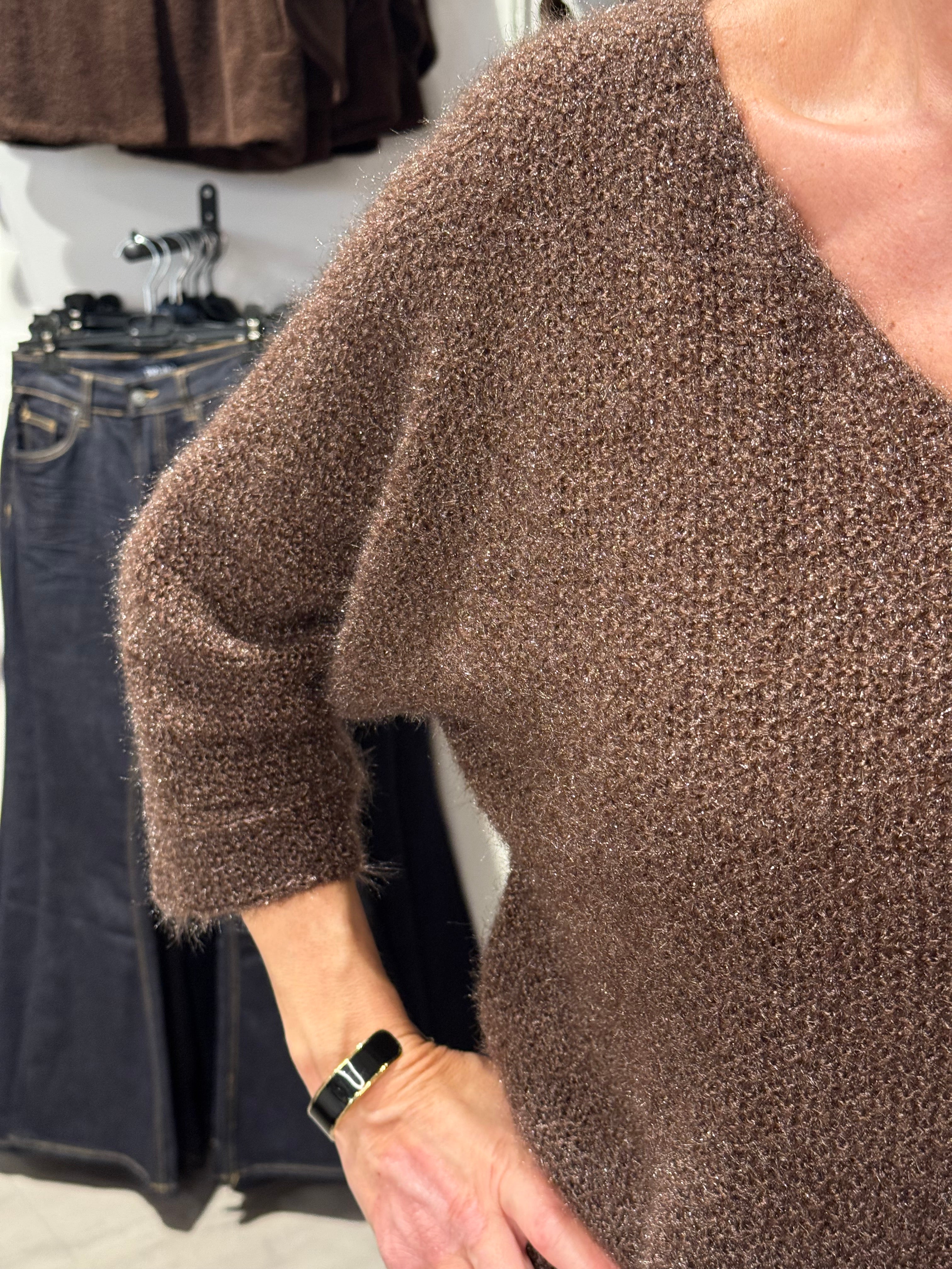 Linn glittery sweater - v-neck brown